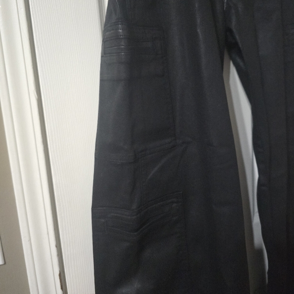 Coated Wide Leg Cargo Jeans by Hudson, Black Leather Effect, High Waist, EUC! - Picture 12 of 15